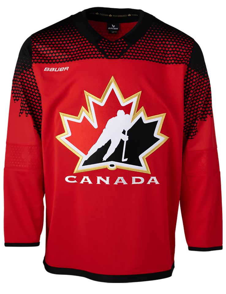 Front view of the red Official Hockey Canada Bauer Jersey