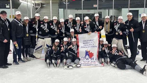 Durham West Lightning pose after winning OWHA Provincials