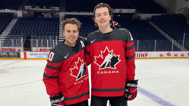 Logan Stankoven and Caedan Bankier at the 2023 IIHF World Junior Championship in Halifax.