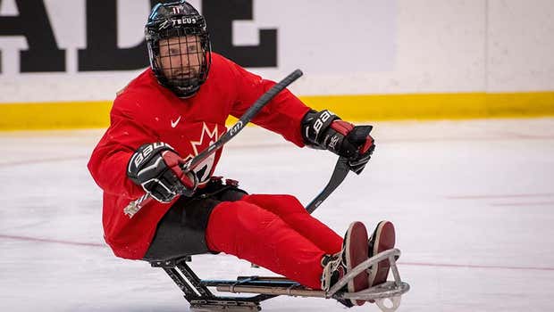 Adam Dixon practices during National Para Hockey Team selection camp