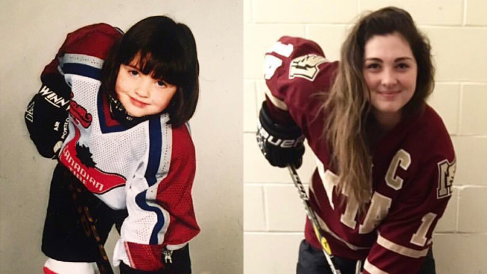 Kenzie Lalonde early in her minor hockey career and at Mount Allison University